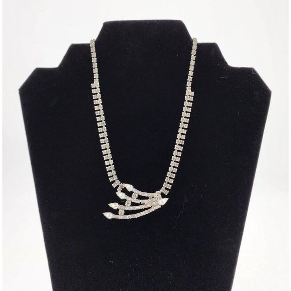 Vintage Garne Jewelry Signed Silver Tone Starburst Clear Rhinestone Necklace - Picture 2 of 9